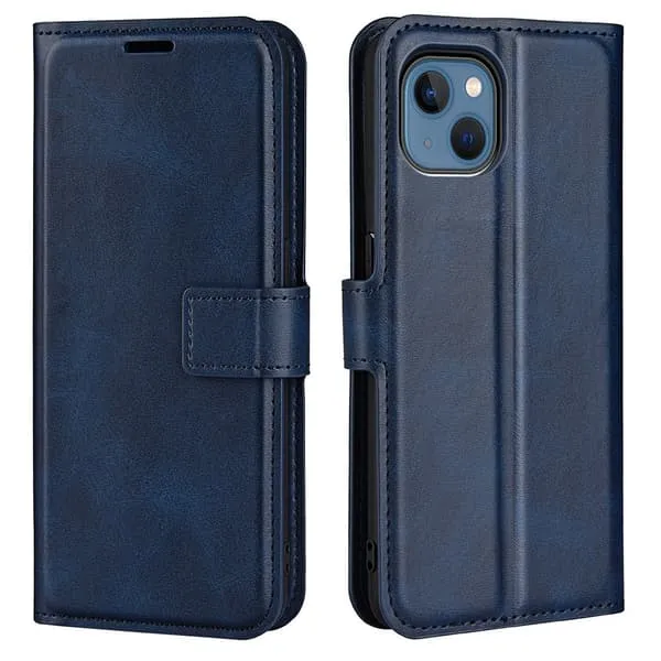 Skinn-etui i lommebok-stil for iPhone 14 Plus - Blå