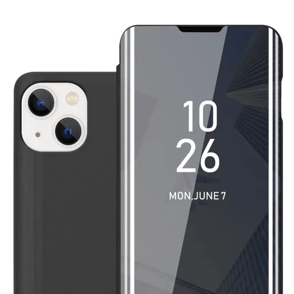 Etui for iPhone 14 PLUS Deksel Clear View Mirror Beskyttelsesetui med stativfunksjon 360 graders beskyttelse