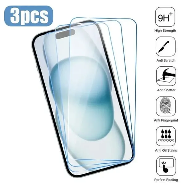 3-pack iPhone 15 pluss omfattende skjermbeskytter HD herdet glass