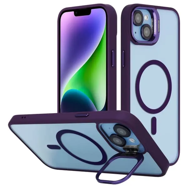 Deksel kompatibel med iPhone 15 PLUS kompatibel med MagSafe og stativfunksjon inkl. beskyttelse av kameralinsen case cover