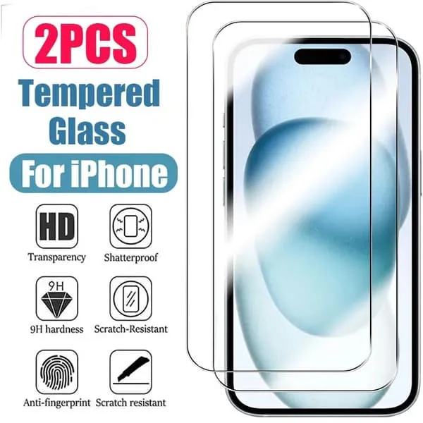 2-pack iPhone 15 pluss skjermbeskytter HD herdet glass