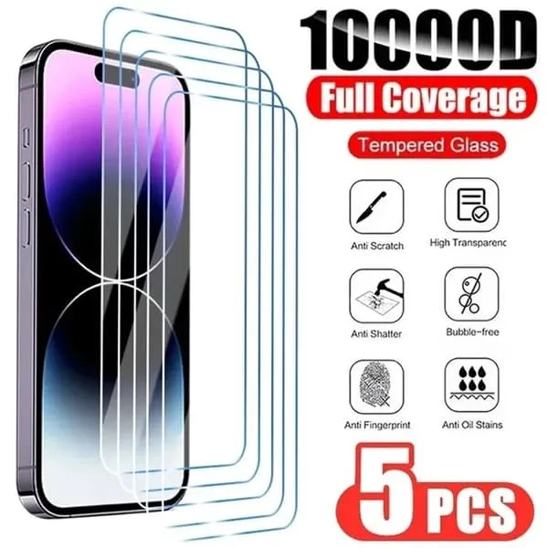 5-pack iPhone 15 pluss omfattende herdet glassskjermbeskytter HD