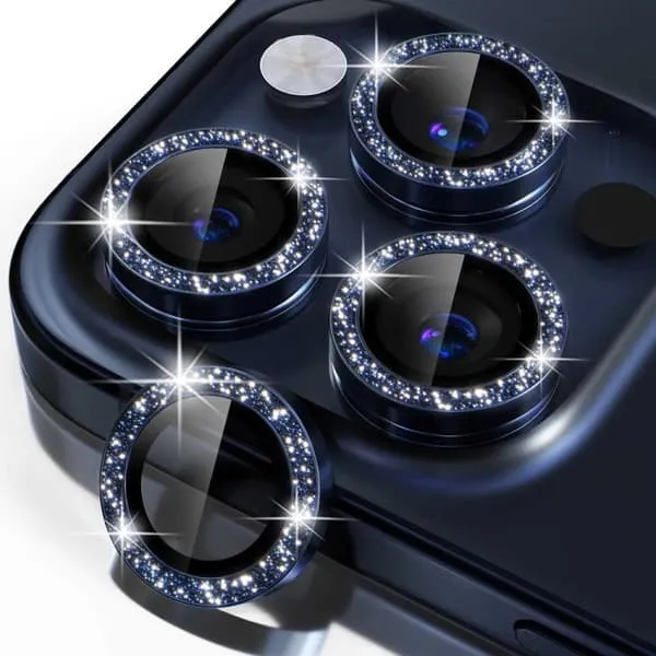 iPhone 15 Pro/Pro Max Lens Cover Bling Glitter Blue