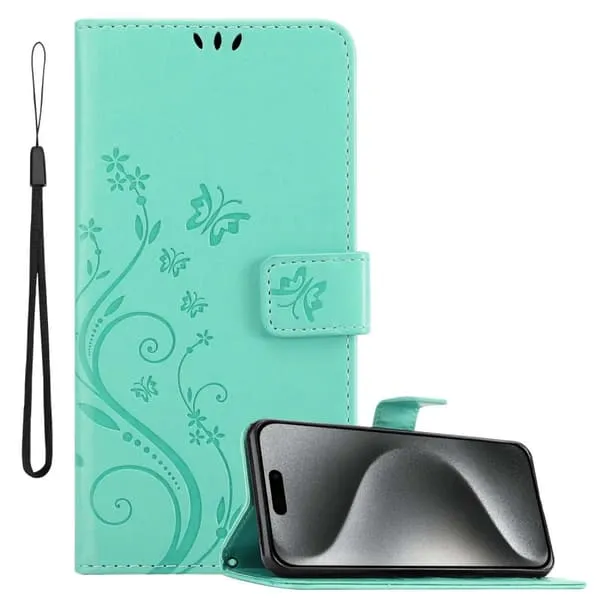Deksel kompatibel med iPhone 15 PRO Lommebokdeksel i blomster design med magnetisk lukking, stativfunksjon og kortplasser