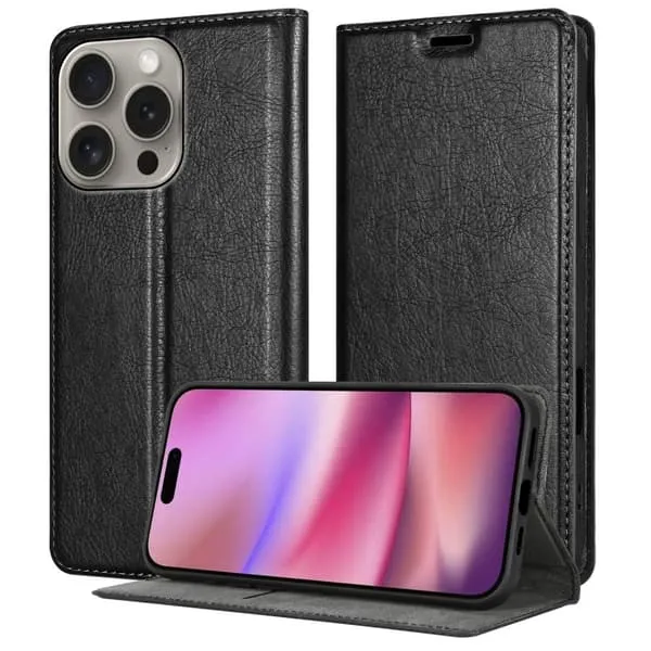 Lommebokdeksel kompatibel med iPhone 16 PRO MAX Deksel med magnetisk lukking, stativfunksjon og kortlomme