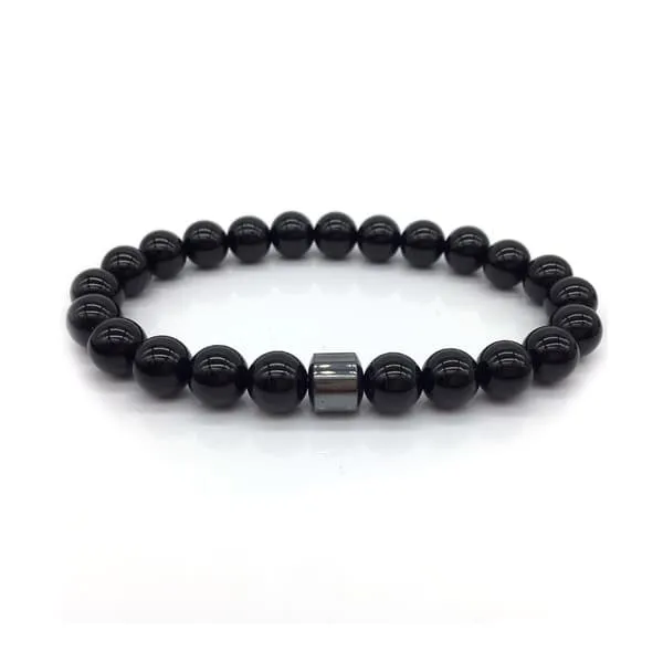 Trendy armbånd svarte steiner og hematitt