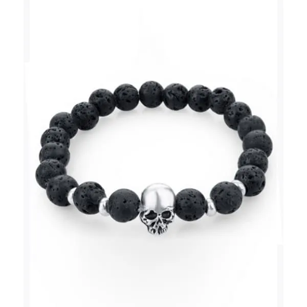 Trendy Sake Skull Armbånd Black Lava Stones