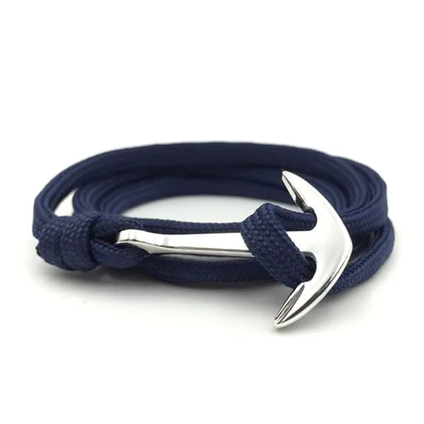 Trendy stoffarmbåndstau med anker i metallblått/sølv