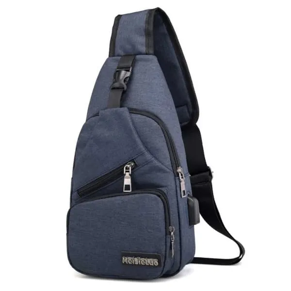 Blå Skulderveske Herre - Cross Body Bag Med Powerbank Uttak