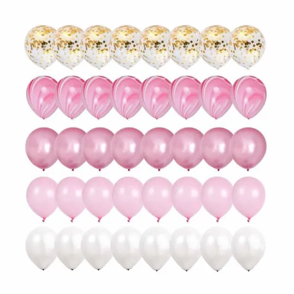 40-pack ballonger rosa gull konfettiballons 31cm bursdag
