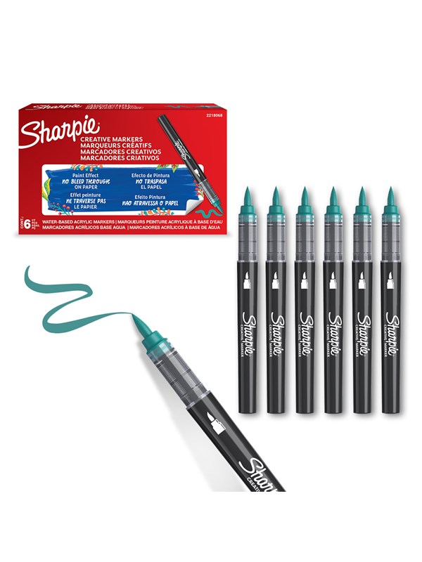 Sharpie Creative Marker Acrylic Paint Pens | Brush Tip Water-Based Paint Markers | Emerald Green | 6 Count
