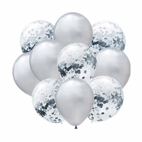 10-pack ballonger sølv metallisk konfettiballons bursdag