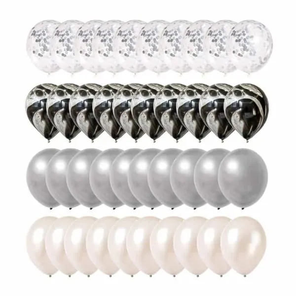 40-pack ballonger hvite svart sølv konfettiballongs bursdag