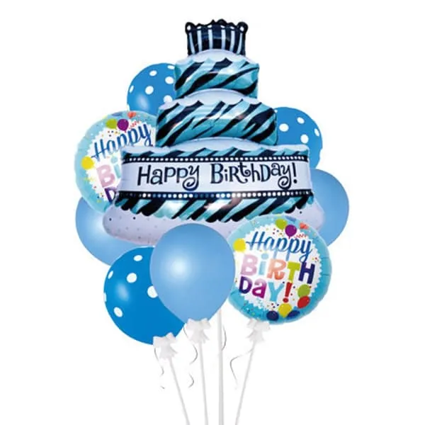 Ballongsett Bursdagskake | 9 ballonger blå