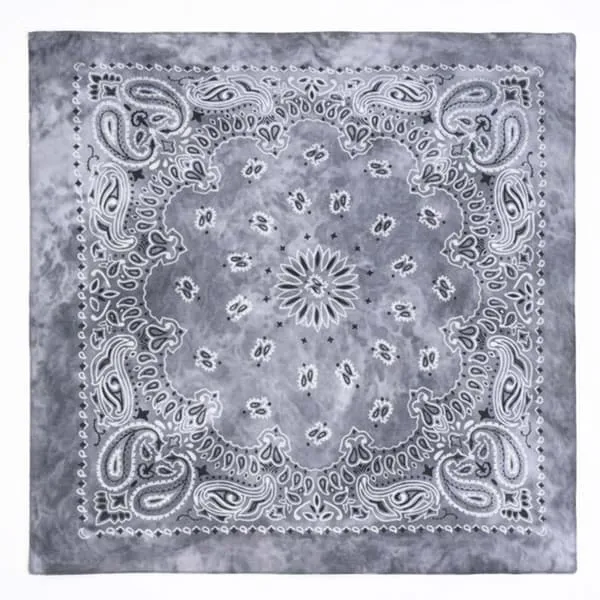 Bandana i batikkfarge 100% bomull – paisleymønster 53x53 cm, grå