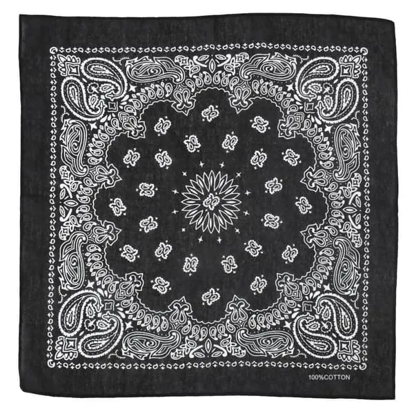 Dobbelsidig Bandana i 100% Bomull – Paisleymønster 55x55 cm, Svart