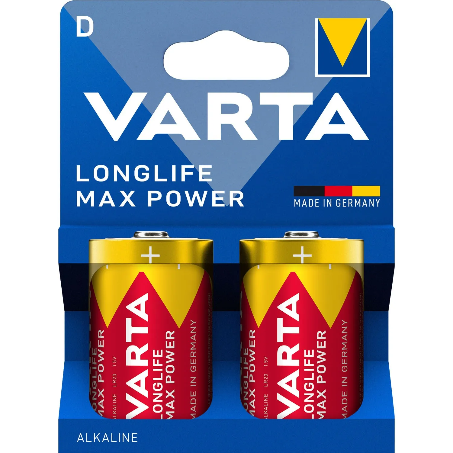D Batterier, Longlife Max Power, 2-Pack