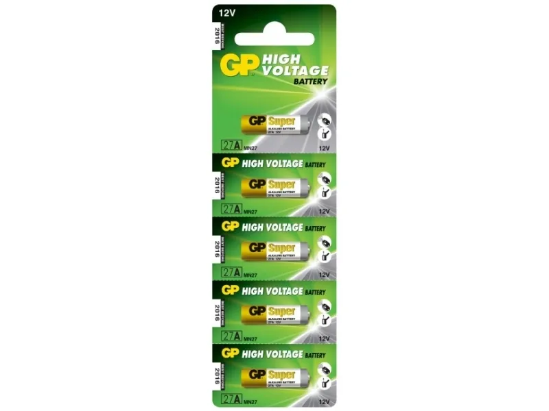 GP Batteries High Voltage 27A, Engangsbatteri, Alkalinsk, 12 V, 5 stykker, 20 mAh, Gull, Grønn, Hvit