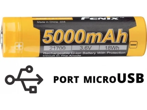 Fenix ARB-L21-5000U, Oppladbart batteri, Lithium-Ion (Li-Ion), 3,6 V, 5000 mAh, Overlading, Overutlading, Kortslutning, Svart, Gult