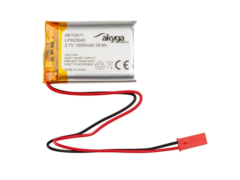 Akyga AKY0571, Batteri, Sølv, Lithium-Ion (Li-Ion), 1000 mAh, 3,7 V, 30 mm