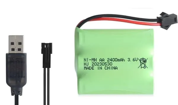 Yunique - Oppladbart Ni-MH AA 3.6V 2400mAh batteri med USB-ladekabel og SM 2P-kontakt - Best for fjernkontrollleker, belysning