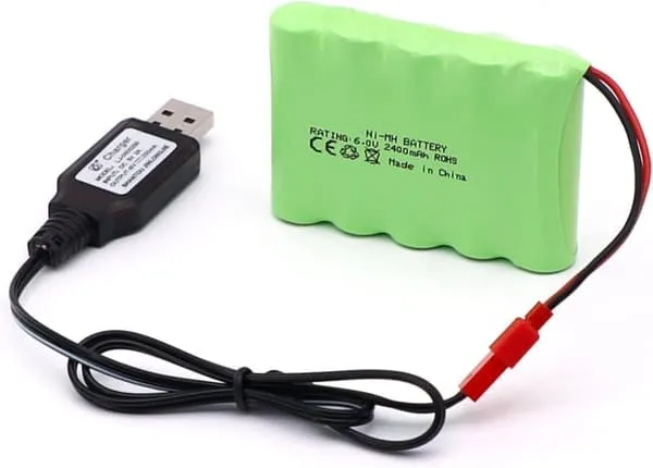 Yunique 6V 2400mAh Ni-MH AA Batteri med JST-kontakt | Inkludert USB-lader | For RC og Verktøy