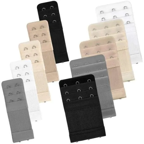 10-paks BH-forlengere - Svart, Hvit, Beige - 2 forskjellige bredder