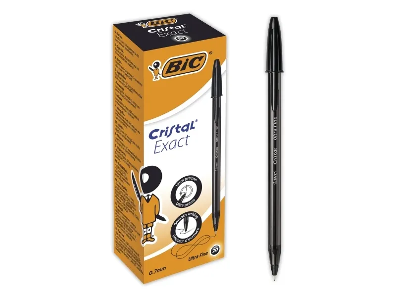 BIC Cristal Exact - Kulepenn - svart - 0.7 mm - ultrafin (en pakke 20)