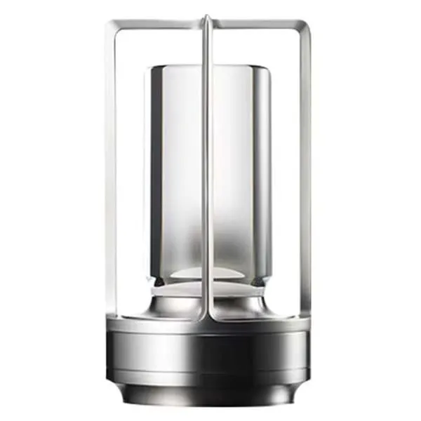 Trådløs LED-lampe | Oppladbar bordlampe i metalllykt sølv