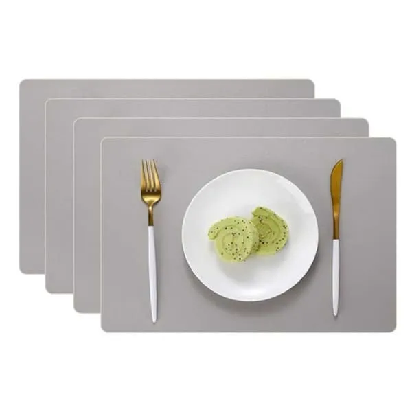 4-Pack dekkematte i kunstskinn rektangulært lys grå 43x30cm