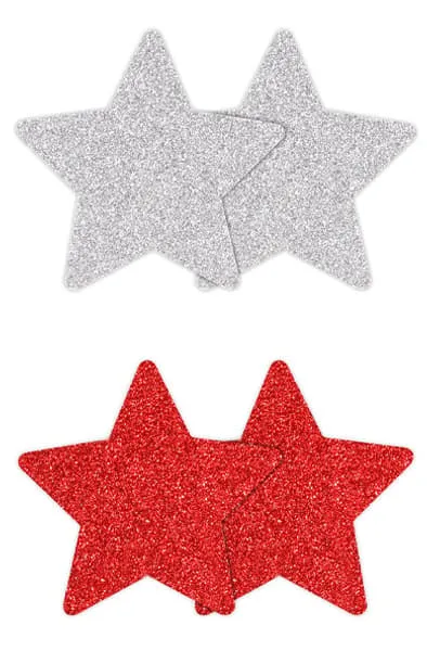 Pretty Pasties Glitter Stars Red Silver 2 Pair Nipple covers