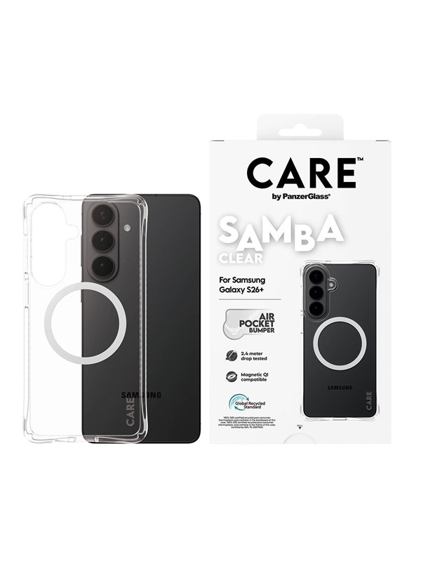 CARE by PanzerGlass Samba Case Transparent w. White Qi Samsung Galaxy S26+