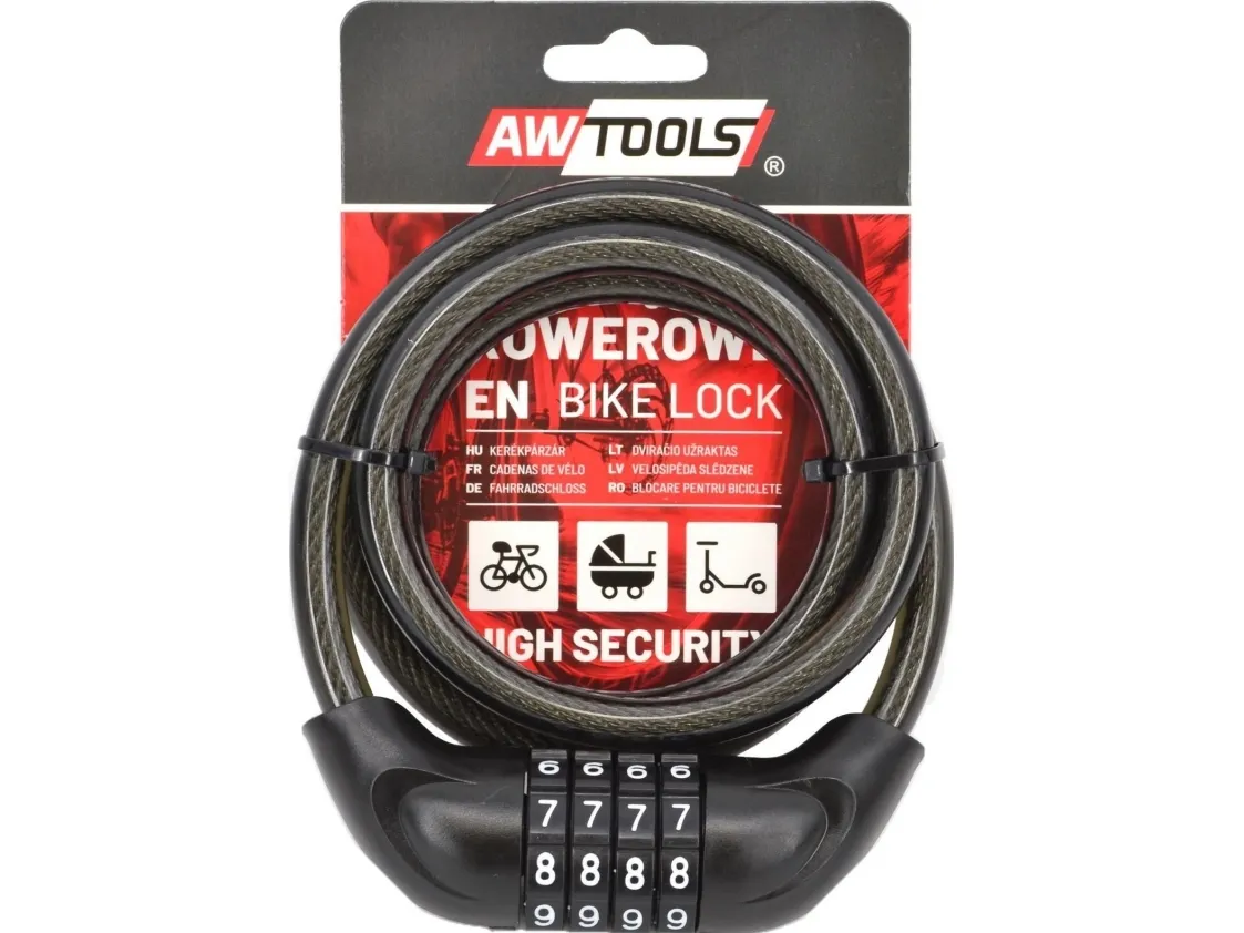 AWTOOLS sykkellås Ø 10 x 120 cm, kode (SZYFR)