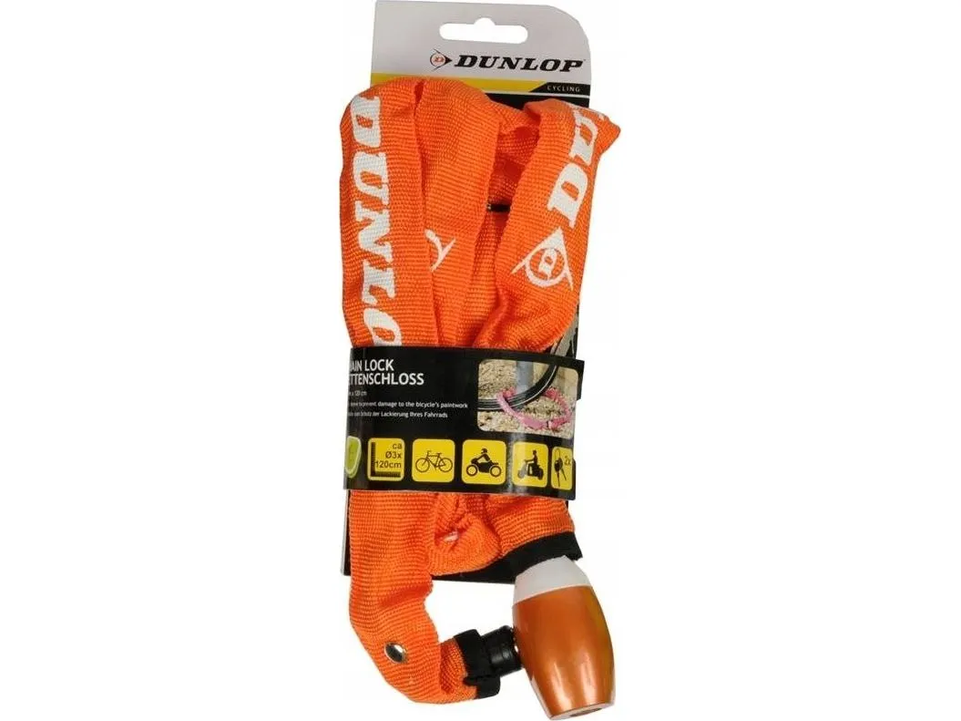 Dunlop sykkellås med lås (kjede) 120 cm (oransje)