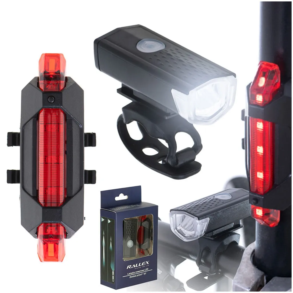 LED-sykkellykt bak/foran, sett med USB