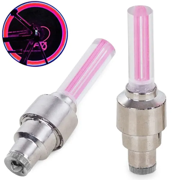 2-Pack Lysende LED Ventilhetter | Sykkel og Bil | Rosa
