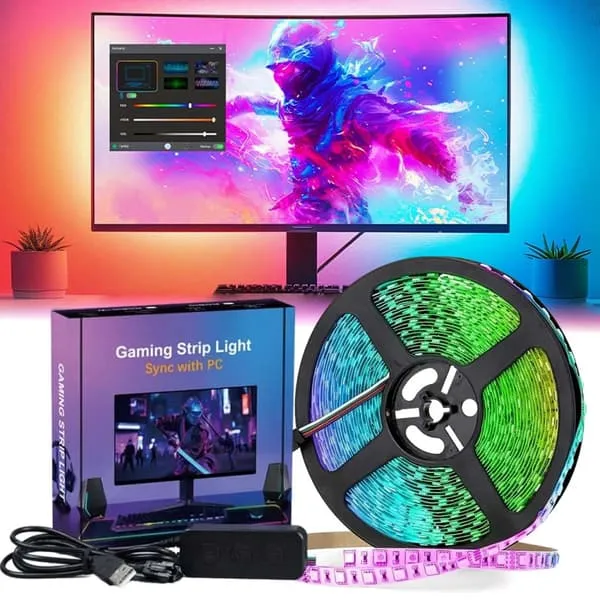 PC Sync RGBIC LED-stripe for 32" skjerm – Ambilight, gaming, USB
