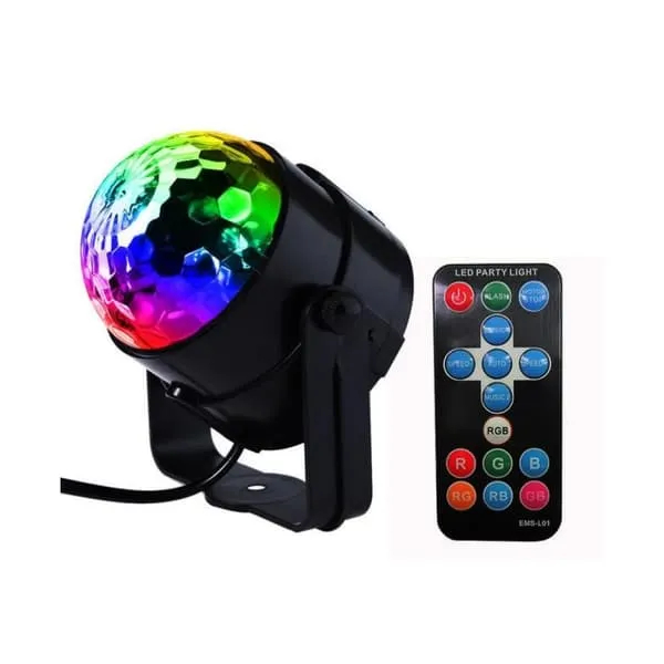 Diskokule med roterende RGB-lys + fjernkontroll (LED Party Light)