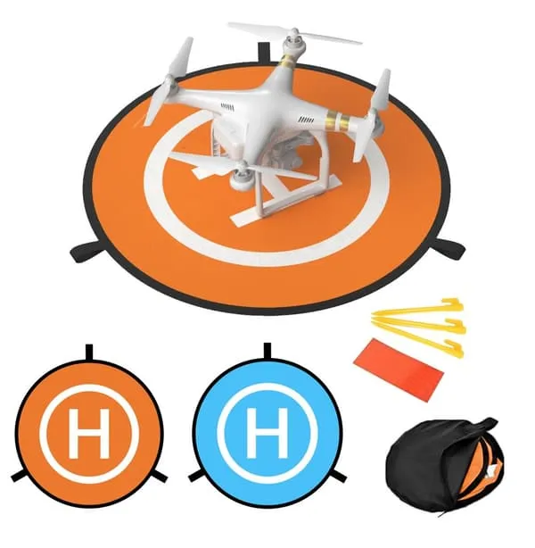 Landingsplate for droner med 5 deler og tilbehør 75 cm diameter i oransjeblå nylon - for sikker start og landing av droner