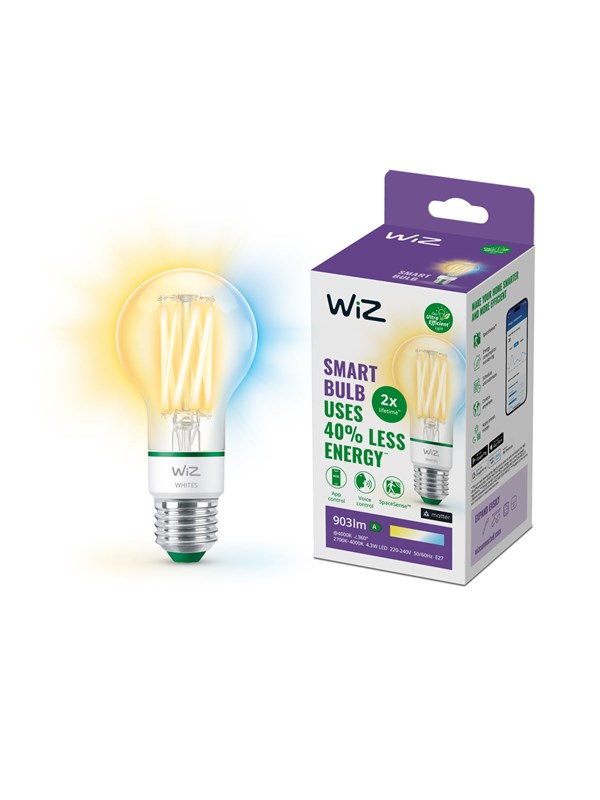 WiZ Tunable UltraEfficient A60 E27 Smart Filament Bulb - Dimbar Varm Hvit LED