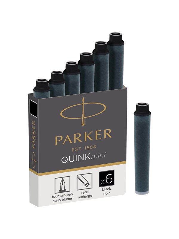 Parker Mini Fountain Pen Ink Refill Cartridges | Black QUINK Ink | 6 Count