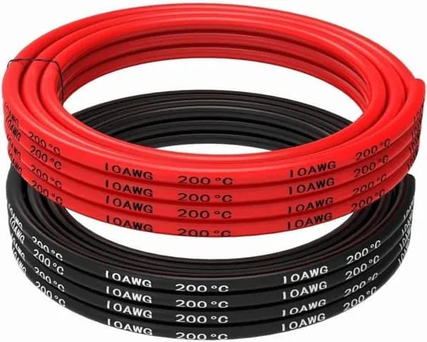 10 AWG fleksibel elektrisk ledning 5 meter [2,5 m svart og 2,5 m rød] fortinnet - Tilbehør til Fjernstyrte Leker Silikonkabel