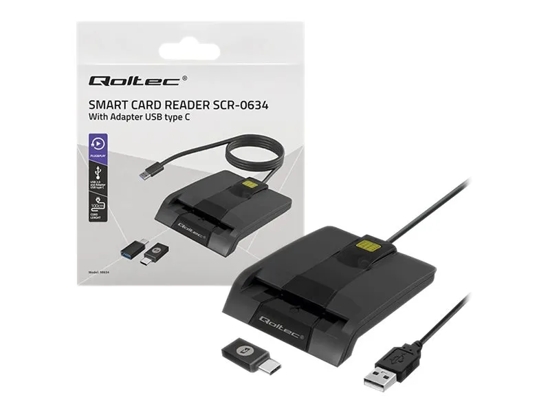 Qoltec SCR-0634 - SMART chip card reader - USB-C, USB 2.0