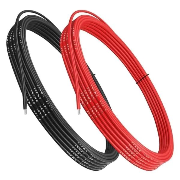 16 AWG fleksibel elektrisk ledning 5 meter [2,5 m svart og 2,5 m rød] fortinnet - Tilbehør til Fjernstyrte Leker Silikonkabel