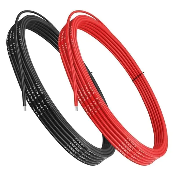 18 AWG fleksibel elektrisk ledning 5 meter [2,5 m svart og 2,5 m rød] fortinnet - Tilbehør til Fjernstyrte Leker Silikonkabel