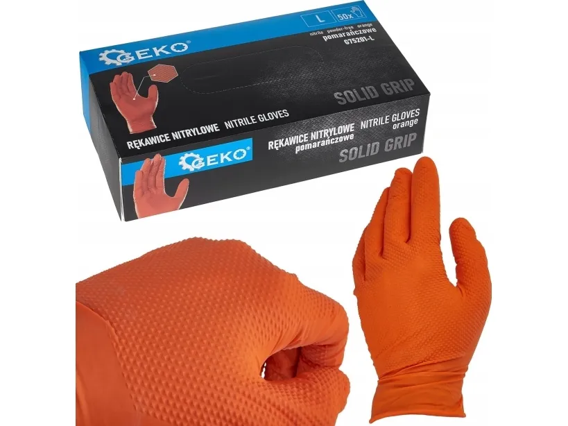 Geko nitrilhansker SOLID GRIP 50 stk str. L oransje (10)