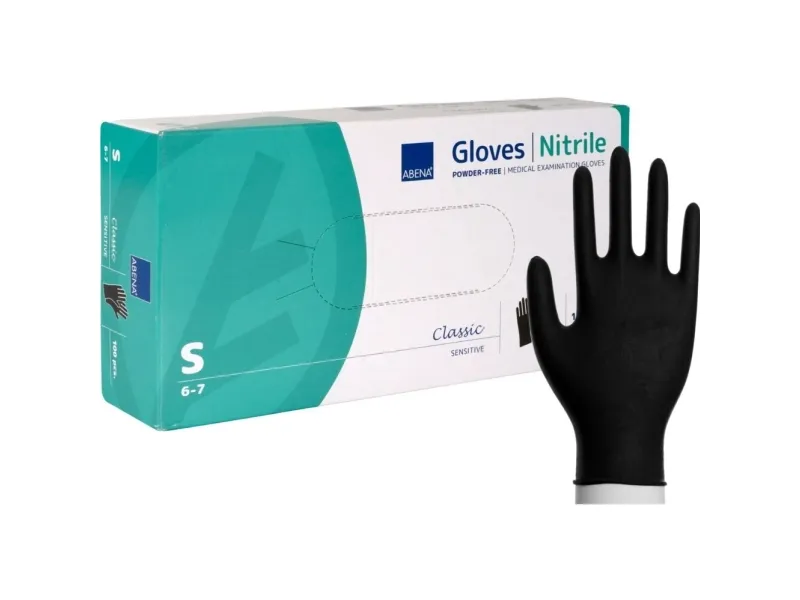 Undersøkelseshanske, ABENA Classic Sensitive, S, svart, nitril, pudderfri - (100 stk.)
