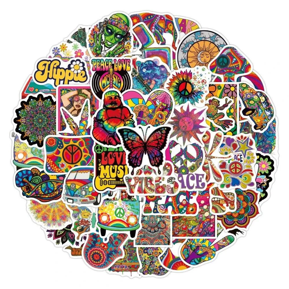 Klistremerker - hippie - 50 stk