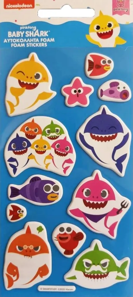 Baby Shark oppblåsbare skumklistremerker sett