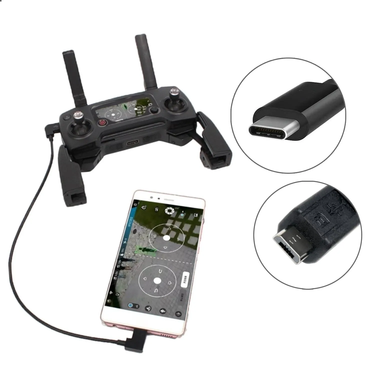 USB-C til Micro-USB for DJI Mavic Pro / Spark (30 cm)